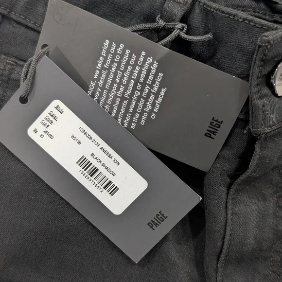 PAIGE Anessa 33 High Rise Wide Leg Jeans Black Shadow NWT Size 23 Full Length - Picture 7 of 15